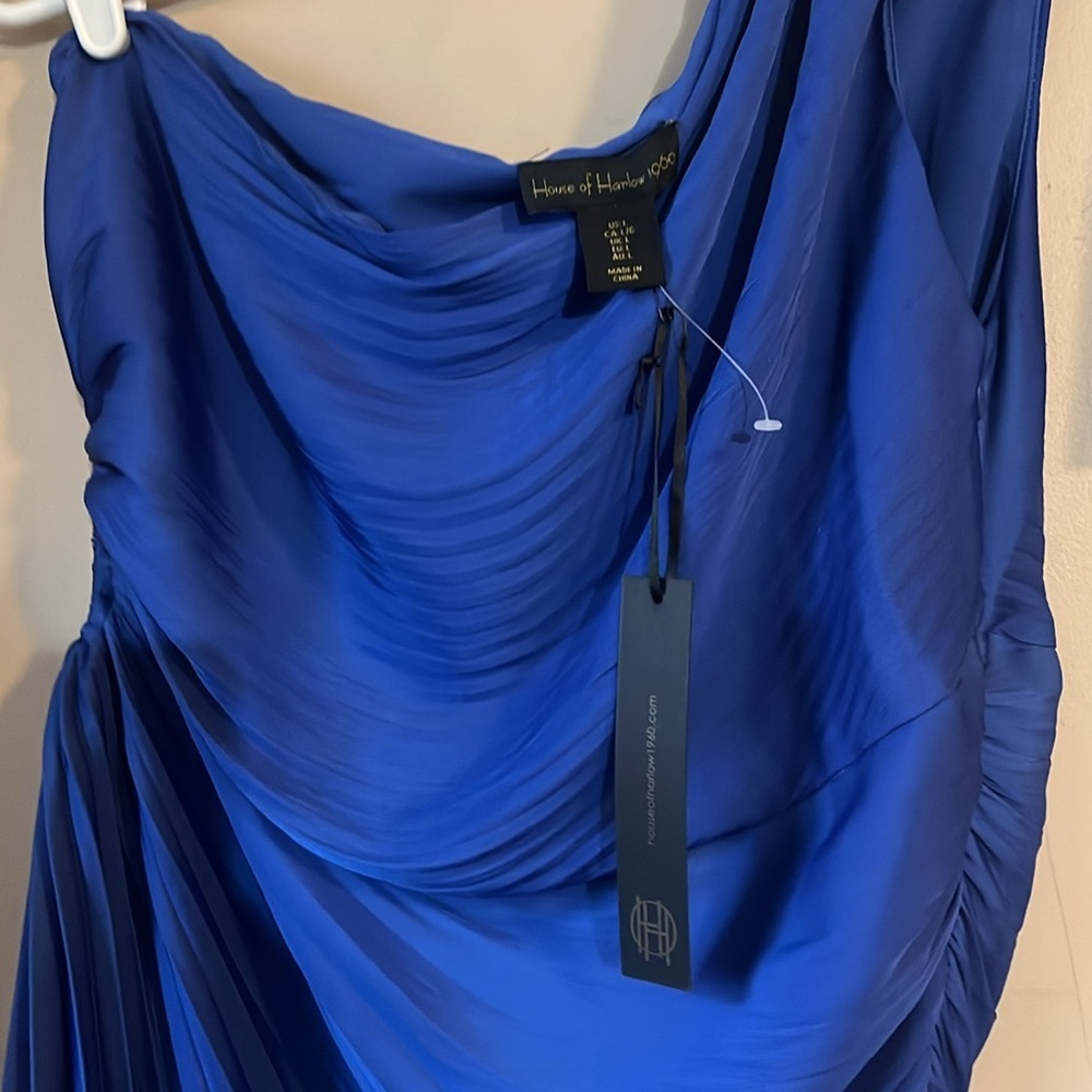 NWT House of Harlow Royal Blue One-Shoulder O-Ring Pleated Gown Large - Picture 5 of 12